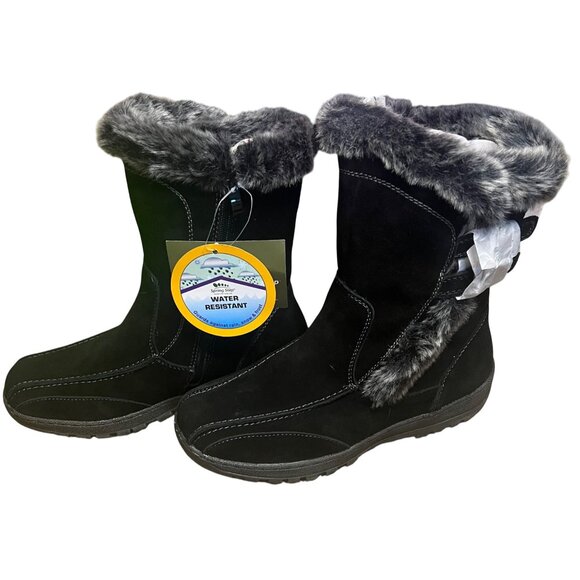 Spring Step Faux Fur Suede Winter Boots Women’s10 Black Water Resistant NEW - Picture 12 of 14
